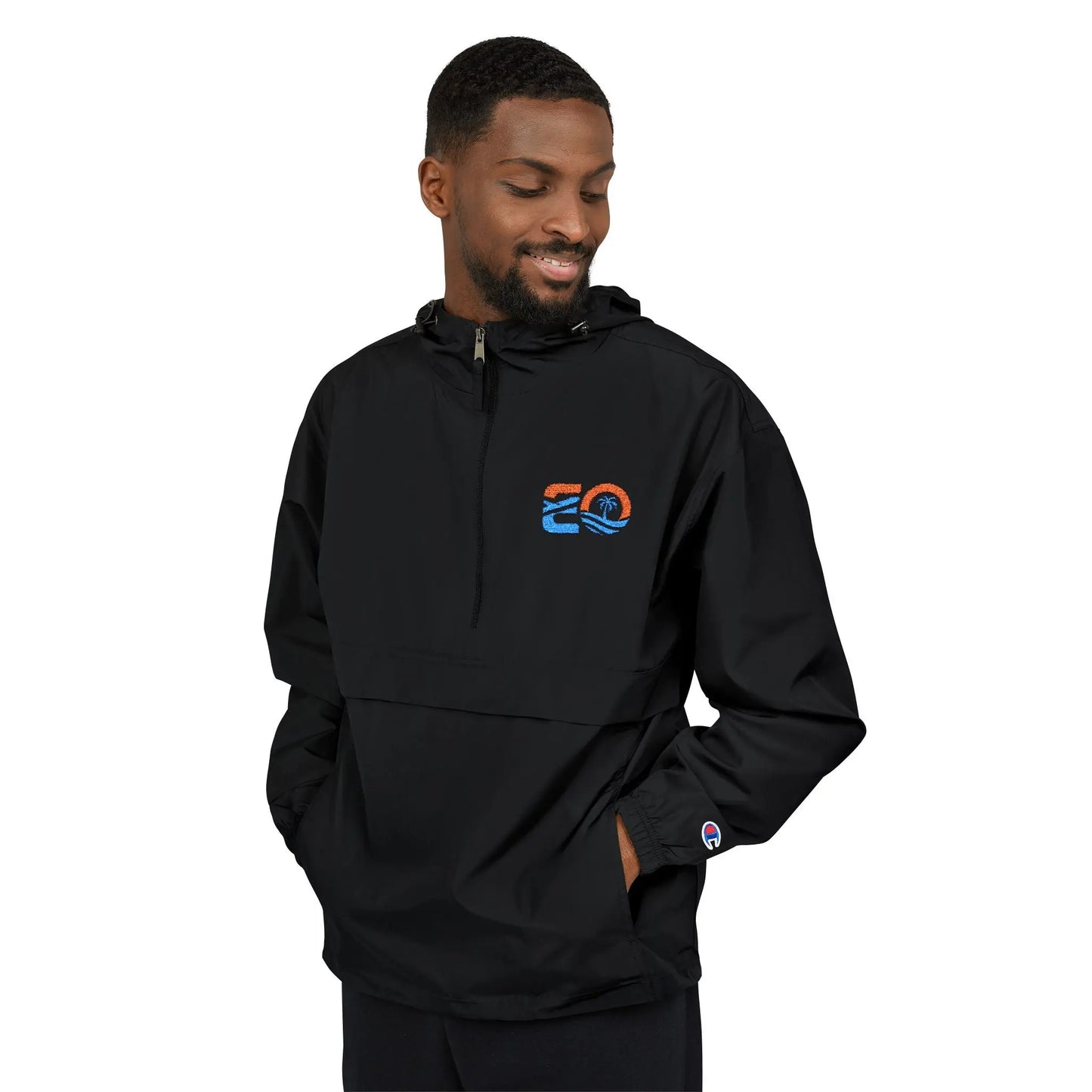 EO Embroidered Champion Unisex Packable Anorak Jacket Printify